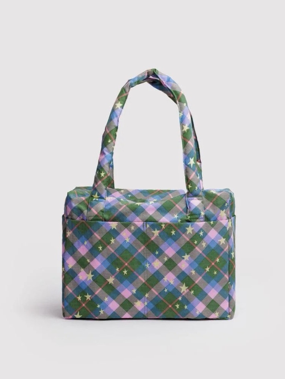 BAGGU Small Cloud Bag in green star plaid